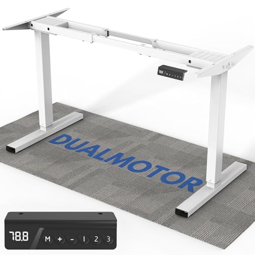 264 lbs Capacity Dual Motor Electric Standing Desk Frame, Height Adjustable Sit Stand up Desk Legs for 39.4” to 74.8” Desktop, Anti-Collision Function, Cable Tray, 2 Hooks, White Frame Only - color: White