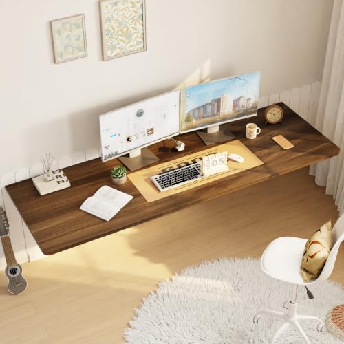 IAE Wall Mount Folding Desk,Floating Computer Desk for Small Spaces,Walnut | 60x22in engineered wood desktop with metal brackets, folds flat to save space in home office, apartment and laundry room - color: Walnut, size: 60"*22"