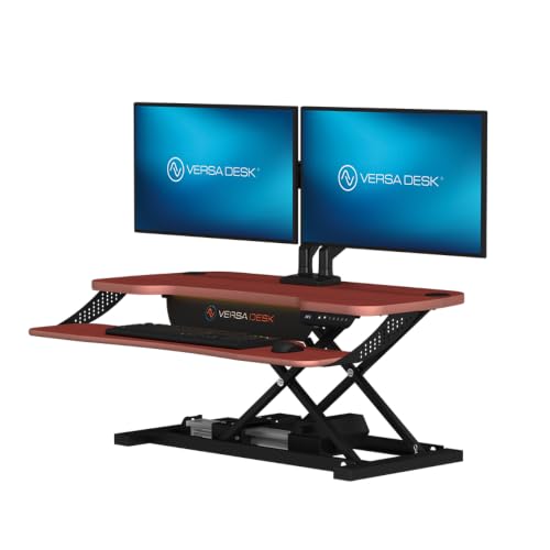VERSADESK PowerPro Elite 36” x 24" – App Controlled Electric Standing Desk Converter w/USB Charging Port. Raises up to 20”. Fully Assembled – Includes LED Lights. Supports 80 lbs. – Cherry - color: Cherry, size: 36" Wide