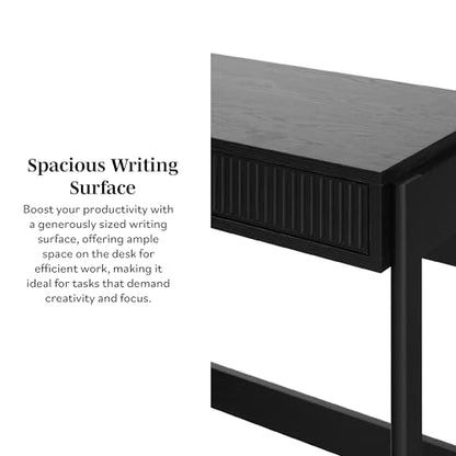 Walker Edison Transitional Office Design, Reeded Drawer Front Detail, Writing Desk with Drawer, Spacious Desktop, Complementary in Living Spaces, 38 Inch, Black - color: Black