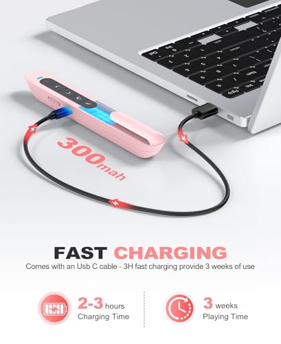 DINOSTRIKE Pink Wireless Presentation Remote with Air Mouse, Rechargeable USB C Slide Clicker Compatible with PowerPoint for Mac and Windows Laptops (2.4GHz) - color: Pink