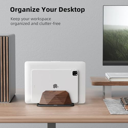 AFOOYO Vertical Laptop Stand - Dual Slots Walnut Adjustable Laptop Holder,Desktop Dock Compatible with All MacBook, Surface,Chromebook,Dell & More(Walnut) - color: Walnut