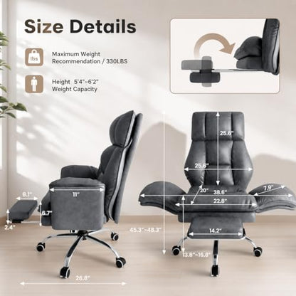 Big and Tall Office Chair with Footrest & Flip Armrests - color: Grey