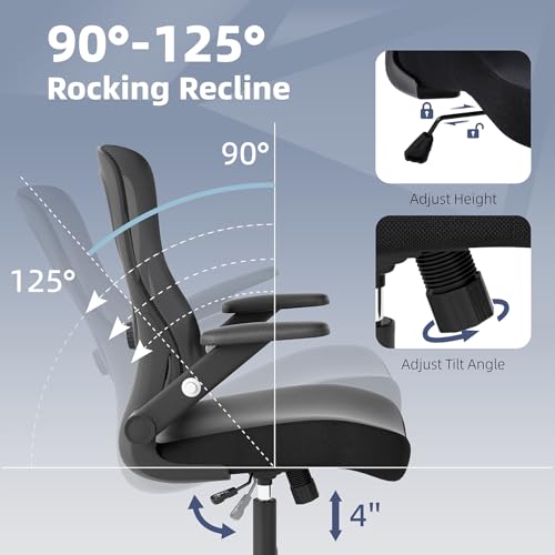 ralex-chair Ergonomic Office Desk Chair with Adjustable Lumbar Support | 3D Flip-up Armrest, 350lbs Capacity, Breathable Mesh Back,PU Leather Seat, for Office,Home,Computer, Black - color: Black