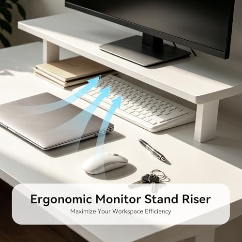 Electric Standing Desk 47.2" x 23.6", White Height Adjustable Sit Stand Desk with Ergonomic Monitor Riser, Dual Memory Presets, Cable Management Tray, Sturdy Scratch-Resistant Desktop for Home Office