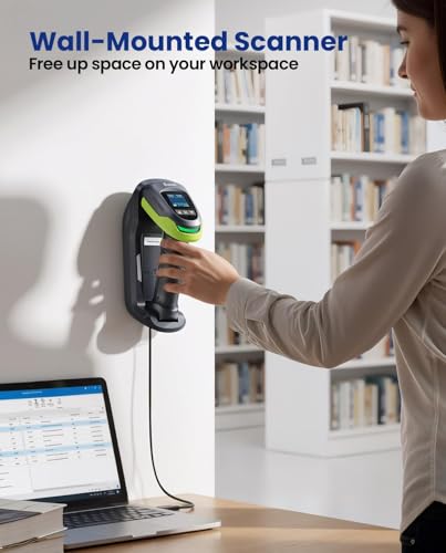 Eyoyo Handheld 1D 2D QR Bluetooth Wireless Barcode Scanner with Screen | 1.44" LCD, Wall-Mount Locking Charging Cradle, 2900mAh Removable Battery, USB Wired UPC Bar Code Reader for Warehouse POS