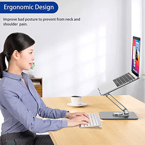 BESIGN LSX7 Laptop Stand with 360 Rotating Base, Ergonomic Adjustable Notebook Riser, Foldable Computer Holder Compatible with 10-15.6" Laptops (Gray) - color: Gray