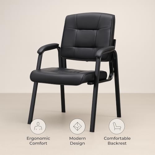 Naomi Home Faux Leather Guest Reception Chair Set of 8 - Black | Stackable office chair with supportive armrests and durable construction for everyday office seating. - color: Black, Faux Leather, style: Set of 8
