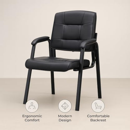 Naomi Home Faux Leather Guest Reception Chair Set of 8 - Black | Stackable office chair with supportive armrests and durable construction for everyday office seating. - color: Black, Faux Leather, style: Set of 8