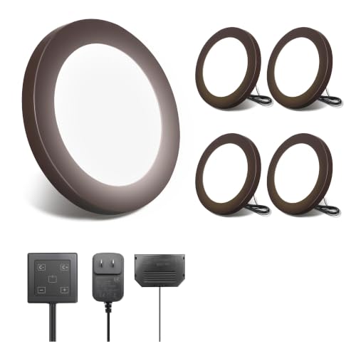 V4light Wired LED Puck Lights, Under Cabinet Lighting Touch Dimmer, 4 Pack - color: Brown, size: 4 Pack