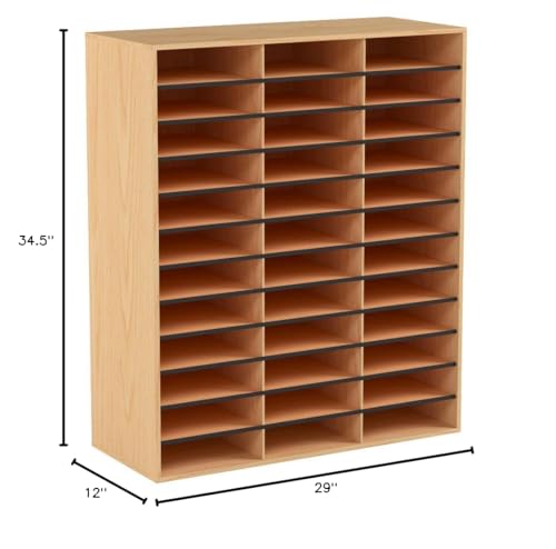 Safco Literature Organizer, 36 Compartments, Office and Classroom Mailbox with Adjustable Shelves, Wood Paper and Mail Sorter, Medium Oak - style: 36 Compartment