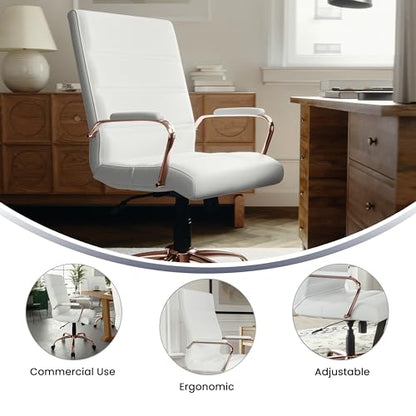 Flash Furniture Mid-Back LeatherSoft Executive Chair, White/Rose Gold - color: White Leathersoft/Rose Gold Frame