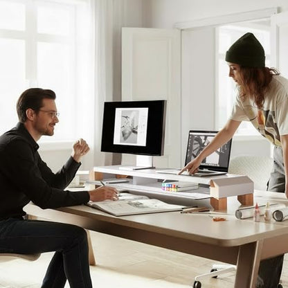 Fenge Monitor Stand with Solid Beech Wood Legs & Sliding Phone Holder