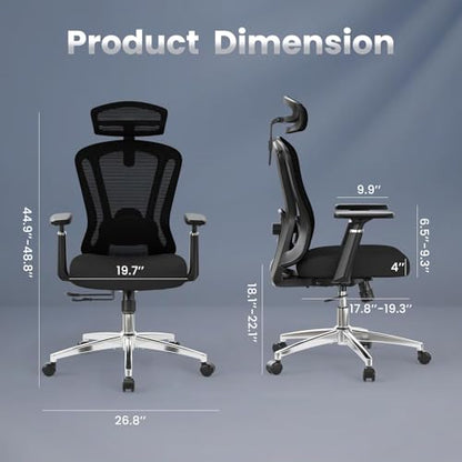 Farini Office Chair Ergonomic Desk Chair, High Back Computer Chair with Wheels, Home Sutdy Chair for Heavy People, Office Chair Adjustable Seat Depth, 3D Armrests and Adjustable Headrest, Black - color: Dark-black