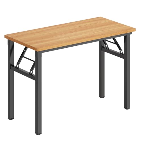 DlandHome 31.5 Inch Small Folding Computer Desk for Home Office, Teak Black - color: Teak + Black, size: 31.5 Inches