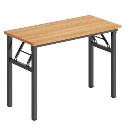 DlandHome 31.5 Inch Small Folding Computer Desk for Home Office, Teak Black - color: Teak + Black, size: 31.5 Inches