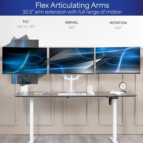 VIVO 17 to 32 inch Triple Pneumatic Monitor Mount, 2 Pneumatic Arms, 1 Fixed, Adjustable Swivel, Rotation, Heavy Duty VESA Desk Stand with C-clamp, Max VESA 100x100, White, STAND-V300GW - color: White, size: Triple Mount