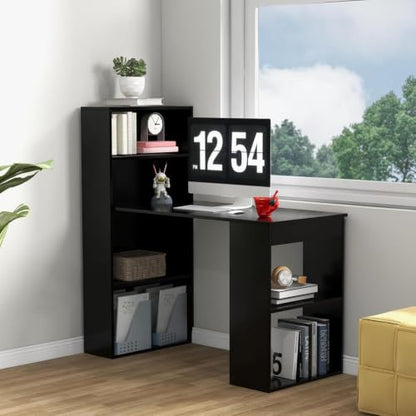Tangkula Computer Desk with Bookshelf, Writing Study Desk with Storage Shelves & CPU Stand, Modern Compact Computer Workstation for Home & Office, Space-Saving Design (Black) | Bookcase Desk w/Bookshelf Storage Shelves & CPU Stand, Space-Saving Design Mod