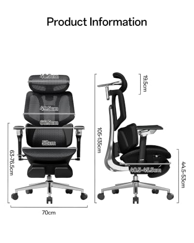 Hbada X7 Smart Ergonomic Chair, Office Chair, with Fully Automated Lumbar Tracking, 4D Adjustable Headrest, 720° Adjustable Armrests, Ventilated Seat Cushion, Swivel, Black - color: Black