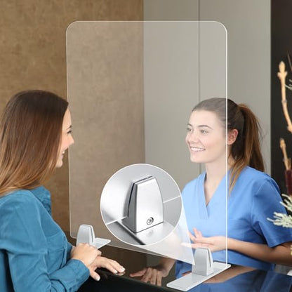 4 Packs Sneeze Guard Clamp Bracket, Sneeze Guard Shield Base for Countertop, Stick On Heavy Duty Aluminum Partition Guard Clip, Panel Support Clamp Stand for Clear Acrylic Desktop Counter Reception - size: Desktopclamp & 4pcs