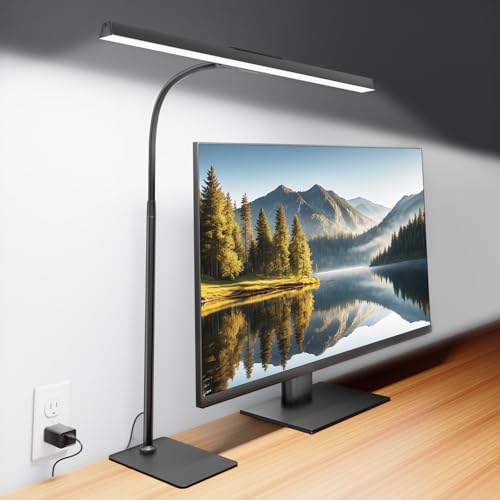 Kary 12W LED Desk Lamp for Home Office, Flexible Gooseneck Task Light Tall | Eye-Caring, Touch Control, 5 Dimmable Color & Brightness, Metal Base, 45 Min Timer, Memory Function, USB Adapter - color: Base-Black(1)