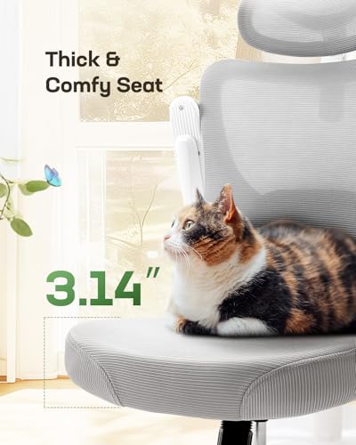Marsail Ergonomic Office Chair: Office Computer Desk Chair with High Back Mesh and Adjustable Lumbar Support Rolling Work Swivel Task Chairs with Wheel 3D Armrests and Headrest - color: Grey