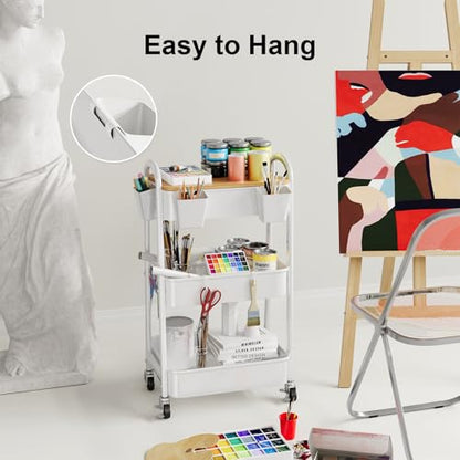 6 Pack White Rolling Cart Accessories with 6 Hanging Cup Holder and 6 Hooks - color: White
