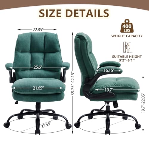 Comfy Office Chair Soft and Double Cushioned Ergonomic Computer Desk Chair for Long Hours Executive Office Chair with Flip-up Armrests and Height Adjustment for Home Office Green - color: Green