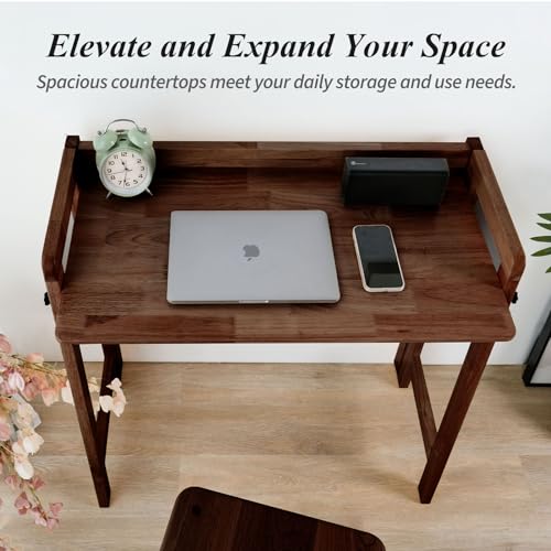 Computer Desk, Foldable Desk, Home Office Desks, Solid Wood Writing Desk, Mid Century Modern Desks, Oak Study Table, Folding Desks for Small Spaces, 31.5 W x 27.6 H x 13.6 D Inches, Walnut - size: 31.5 inches