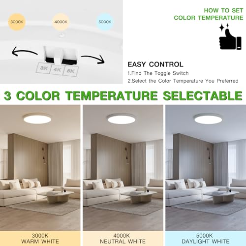 12 Inch White LED Flush Mount Ceiling Light Fixture (6 Pcs) - color: White, size: 12inch-6Pack