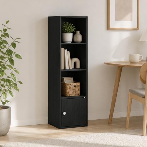 4-Tier Bookcase with Closed Storage, Cube Bookshelf, Book Shelf, 9.3 x 12 x 41.8, for Organization and Storage, Home Office, Living Room, Bedroom, Blackwood - color: Blackwood, size: 4 Tier