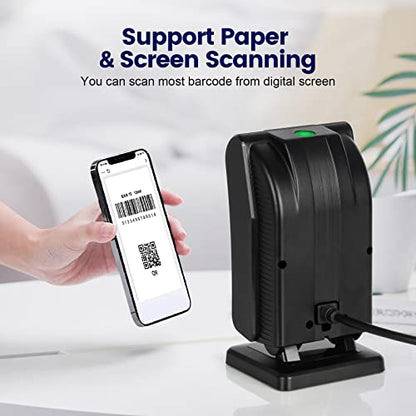 OBZ Hands-Free Desktop Barcode Scanner,Omnidirectional 1D 2D QR Code Reader with Adjustable Scan Head,USB Wired Automatic Sensing Bar Code Scanner for PC,Android,POS,Linux,Warehouse,Retail,Supermarket