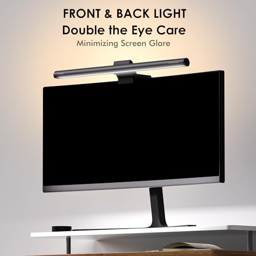 Quntis Monitor Light Bar with Remote, 16.7'' Eye Care No Glare Computer Light Bar with Backlight, Auto-Dimming & Timer, Stepless Dimming Monitor Lamp for Desk Gaming Home Office Curved Monitors