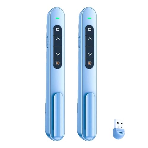 QUI 2 Pack Presentation Clicker with Volume Control, USB, Blue | RF 2.4GHz USB Presentation Remote Control,PowerPoint Clicker Slide Advancer for Computer, Laptop, Mac - color: Blue
