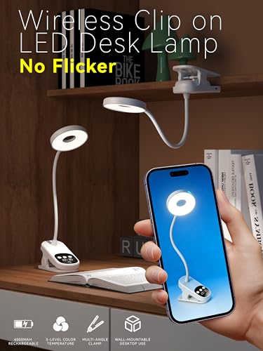 Clip On Desk Lamp Wireless 6000mAh Rechargeable Reading Light for Bed Dorm