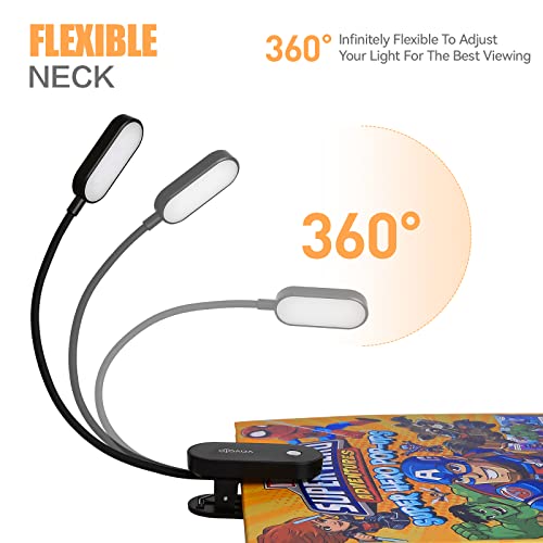 VAVOFO Rechargeable Book Light, 14 LEDs Eye Care Clip On Amber Reading Light for Bookworms Reading in Bed with 9 Colors 9 Brightness(Black) - color: Black