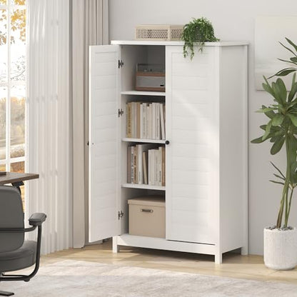 Furinno Robin Storage Cabinet, 4-Tier Pantry Cabinet with Adjustable Shelves, 35W with Louvered Doors, Kitchen Cabinet, Organization and Storage, for Pantry, Living Room, Home Office, White - size: Louvered Doors, 4-Tier