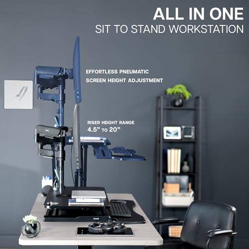 VIVO Black 36 inch Desk Riser with Monitor Mount, DESK-KIT-036K2K | Standing Desk Converter with Dual Monitor Mount for up to 32 inch Screens, Height Adjustable Riser, Mechanical Spring Arms - size: 36"
