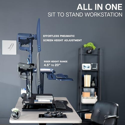 VIVO Black 42 inch Desk Riser with Monitor Mount, DESK-KIT-042K2K | Standing Desk Converter with Dual Monitor Mount for up to 32 inch Screens, Height Adjustable Riser, Mechanical Spring Arms - size: 42"