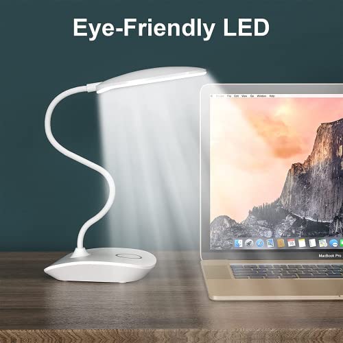 DEEPLITE Battery Operated Desk Lamp, LED Desk Light 3 Lighting Stepless Dimming, Table Lamp 5W Touch Control Eye Caring, Flexible Gooseneck, Portable Reading Light for Dorm Study Bedroom (Set of 2) - color: White, size: 2 Pack