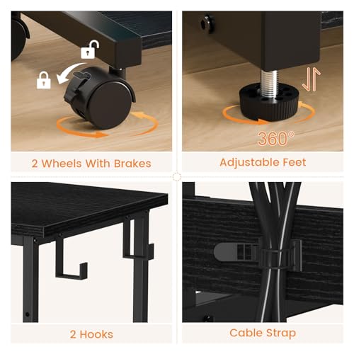 Snughome Extra-Large Computer Tower Stand with Charging Station, Adjustable PC Tower Stand for Floor 25.2"-36.2", Mobile Rolling CPU Holder Cart with Locking Wheels for Gaming Office Home - size: 23.62''L × 15.75''W × 36.22''H