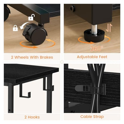 Snughome Extra-Large Computer Tower Stand with Charging Station, Adjustable PC Tower Stand for Floor 25.2"-36.2", Mobile Rolling CPU Holder Cart with Locking Wheels for Gaming Office Home - size: 23.62''L × 15.75''W × 36.22''H