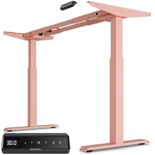 Desktronic Height Adjustable Standing Desk Frame — Ergonomic Sit Stand Desk Frame, Electric Dual Motor, USB & USB-C Charging, Wobble-Free, Touchscreen, 3 Memory Presets, Anti-Collision - color: Pink