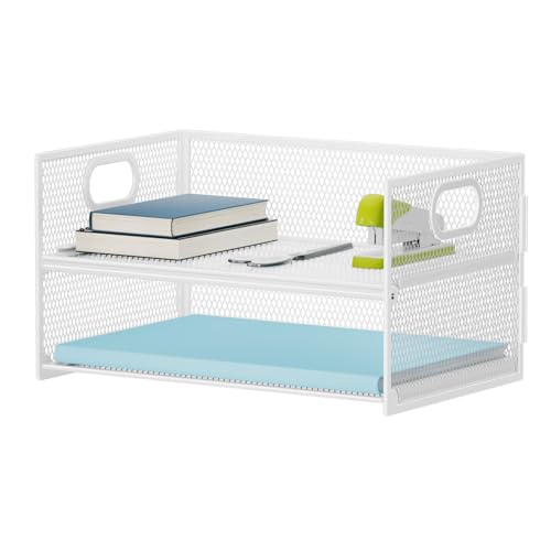 Marbrasse 2 Tier Paper Organizer Letter Tray, Mesh File Organizer with Handle, Paper Sorter Desk Organizer for Home Office Supplies - White - color: White