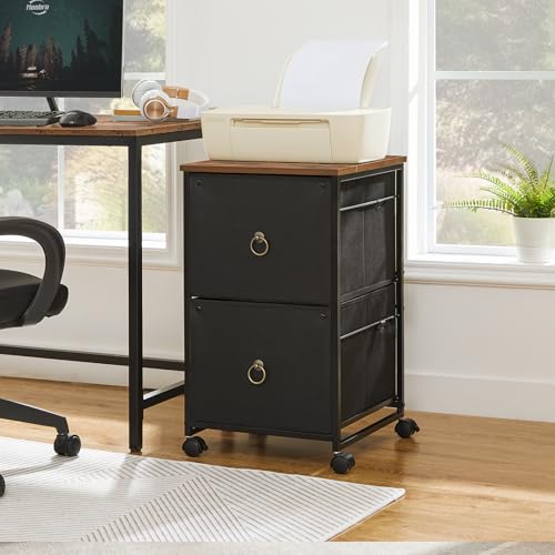 HOOBRO 2 Drawer Mobile File Cabinet, Rolling Printer Stand, Vertical Filing Cabinet, Office Drawers, Filing Cart for Home Office, A4/Letter Size, Nonwovens Drawer, Black and Rustic Brown BFK20WJ01 - color: Black + Rustic Brown