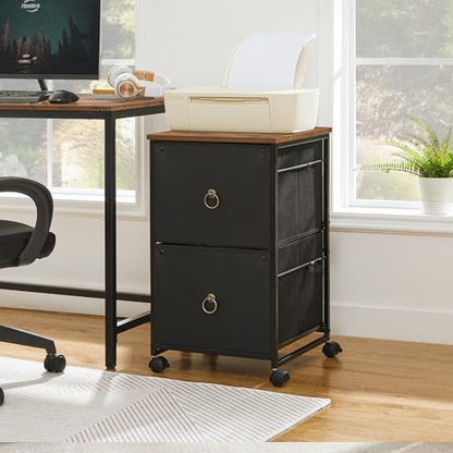 HOOBRO 2 Drawer Mobile File Cabinet, Rolling Printer Stand, Vertical Filing Cabinet, Office Drawers, Filing Cart for Home Office, A4/Letter Size, Nonwovens Drawer, Black and Rustic Brown BFK20WJ01 - color: Black + Rustic Brown