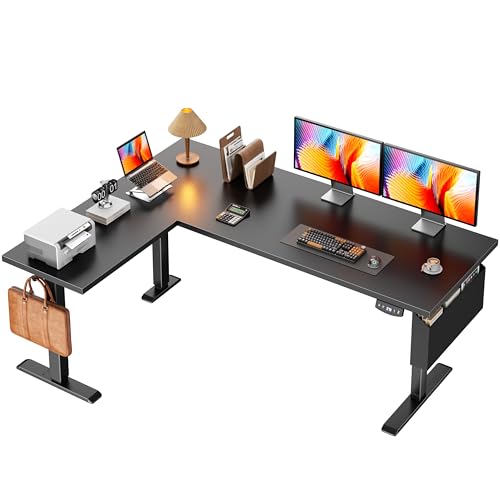 Korfile 63" L Shaped Standing Desk Height Adjustable Memory Presets Black | Reversible Corner Desk, Ergonomic Sit to Stand, for Home Office, Work and Study, Weight Capacity 180lbs - color: Black