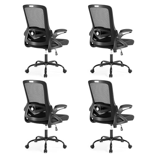 Ergonomic Office Chair, Desk Chair with Adjustable Lumbar Support, Breathable Mesh Comfy Computer Chairs with Flip-up Armrests Executive Task Chair for Adults Home Office (4Pcs) - color: 4pcs Black