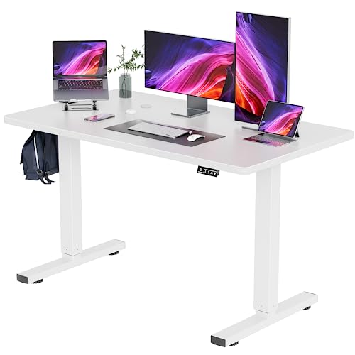 YESHOMY Height Adjustable Electric Standing Desk, 55 inch Computer Table, Home Office Workstation, White Leg/White Top - color: White Leg/White Top, size: 55in