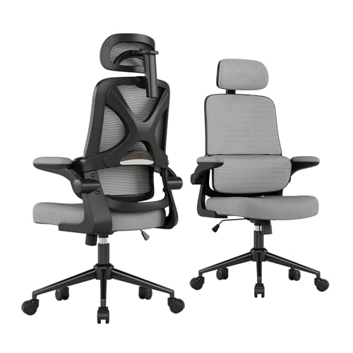 Ergonomic Office Chair - Desk Chair with Adjustable Headrest Lumbar Support Computer Chair - Mesh Comfy Chair with Flip-up Armrests - Gaming Chairs for Adults Home Office 330 LBS (Black+Gray) - color: Black+gray